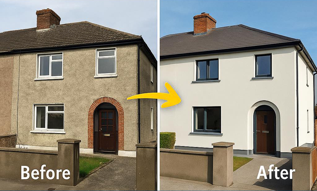 Before and after semi-detached external wrap