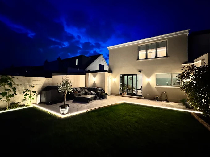 Lit rear patio after external wrap